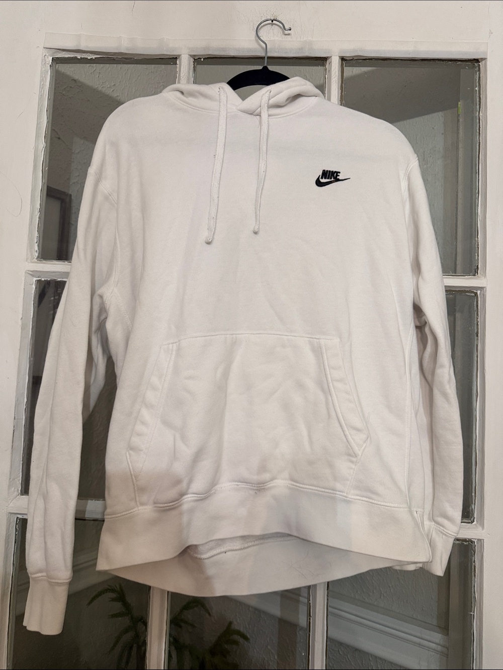 Nike White Crewneck Pullover Hoodie with Black Swoosh